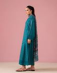 Elegant teal lawn kurta with intricate embroidery and cutwork, paired with silk dupatta and trousers, ideal for women in Gujrat's Model Town upscale neighborhoods