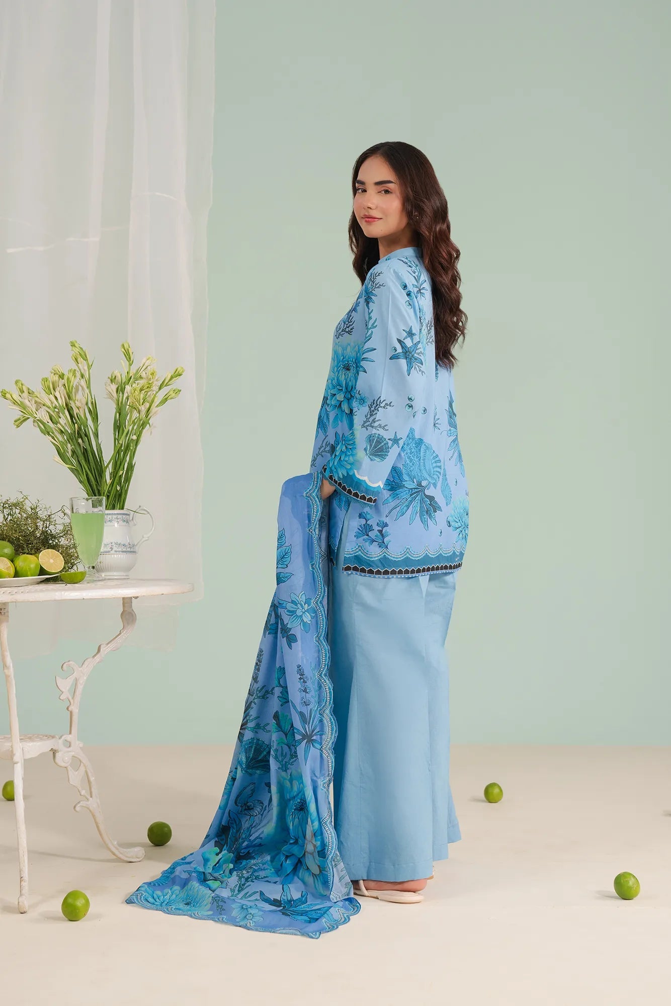 Elegant unstitched 2 Piece Lawn Suit featuring digital printed shirt (1.75M) and voile dupatta (2.5M) for Gulshan-e-Iqbal Karachi women