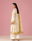 Elegant unstitched 2 piece lawn dress in off white with printed doriya dupatta, designed for sophisticated women of Qasimabad Hyderabad