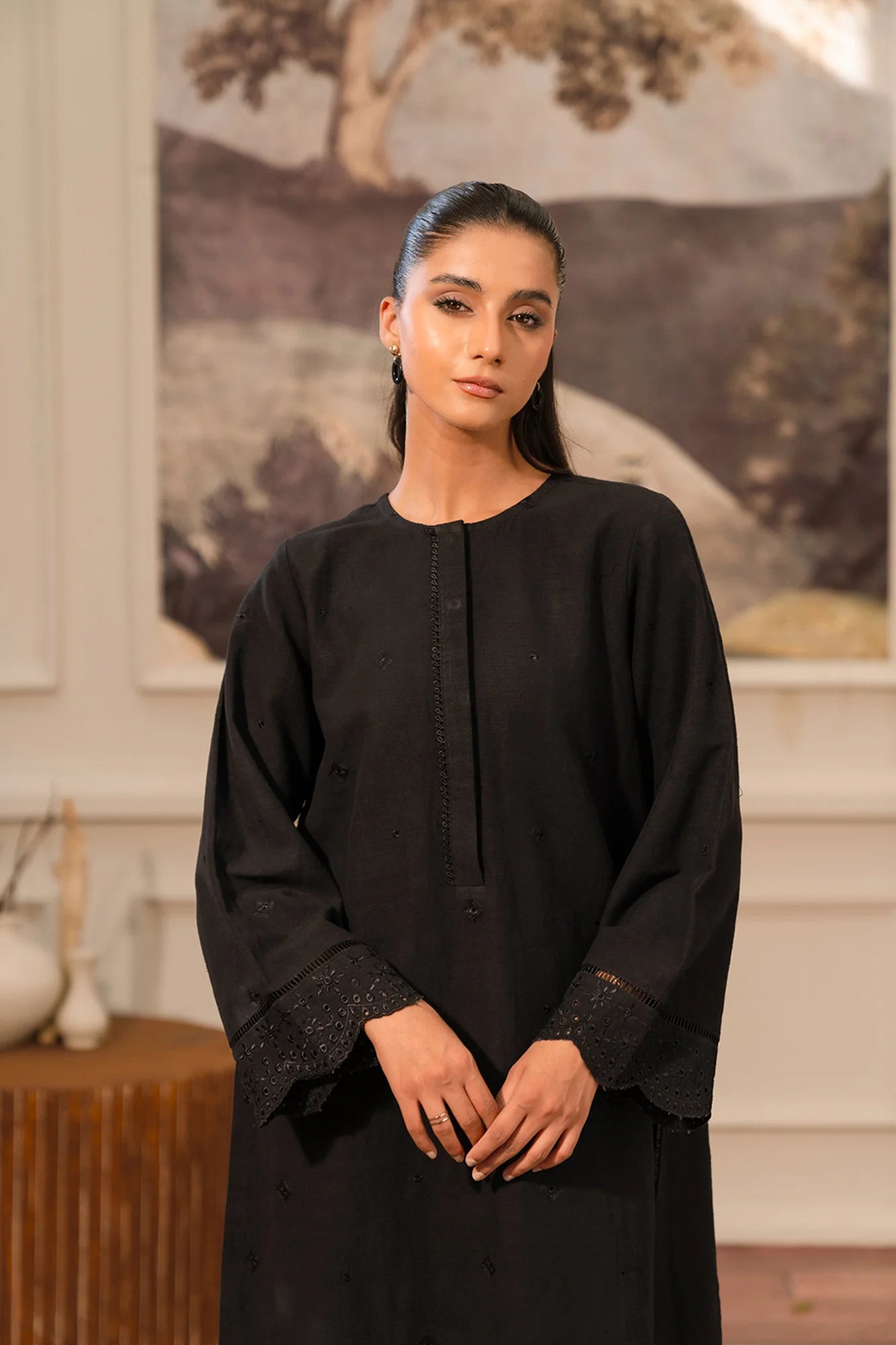 Embroidered Karandi Suit Black