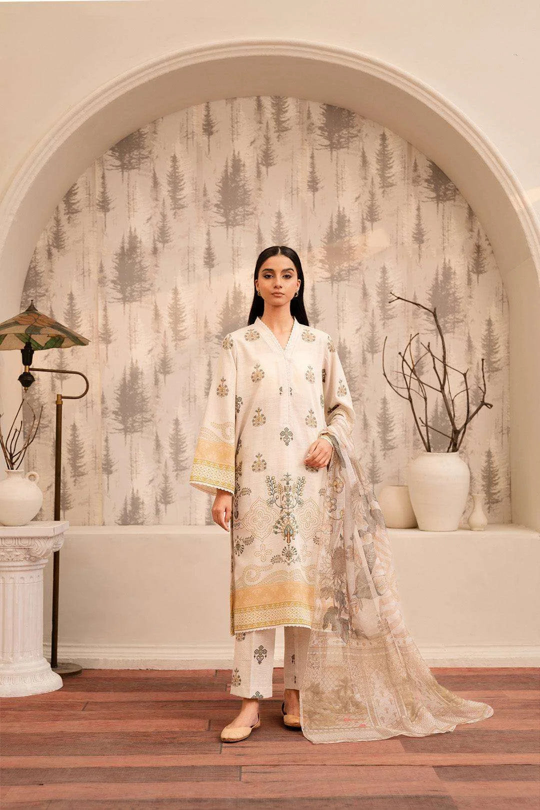 3 Piece Printed Khaddar Suit Pret Winter-24