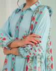 Faisalabad unstitched ladies suit – digital printed 3 piece lawn dress with cambric trousers and voile dupatta, ethnic wear online lawn suits Pakistan