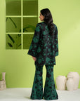 Fancy unstitched black linen dress material, 2 piece digital print suit, best for custom tailoring for parties in Pakistan