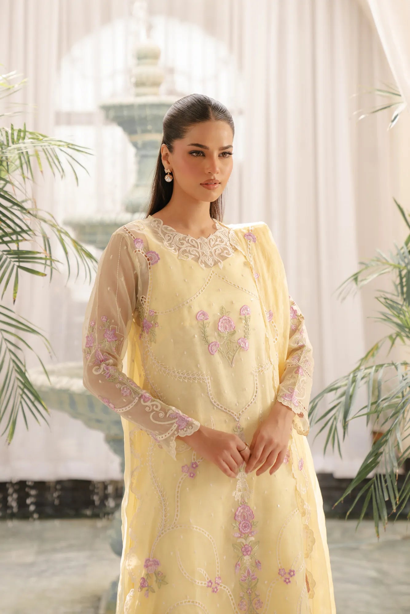 Festive embroidered organza fabric suits for women 2025