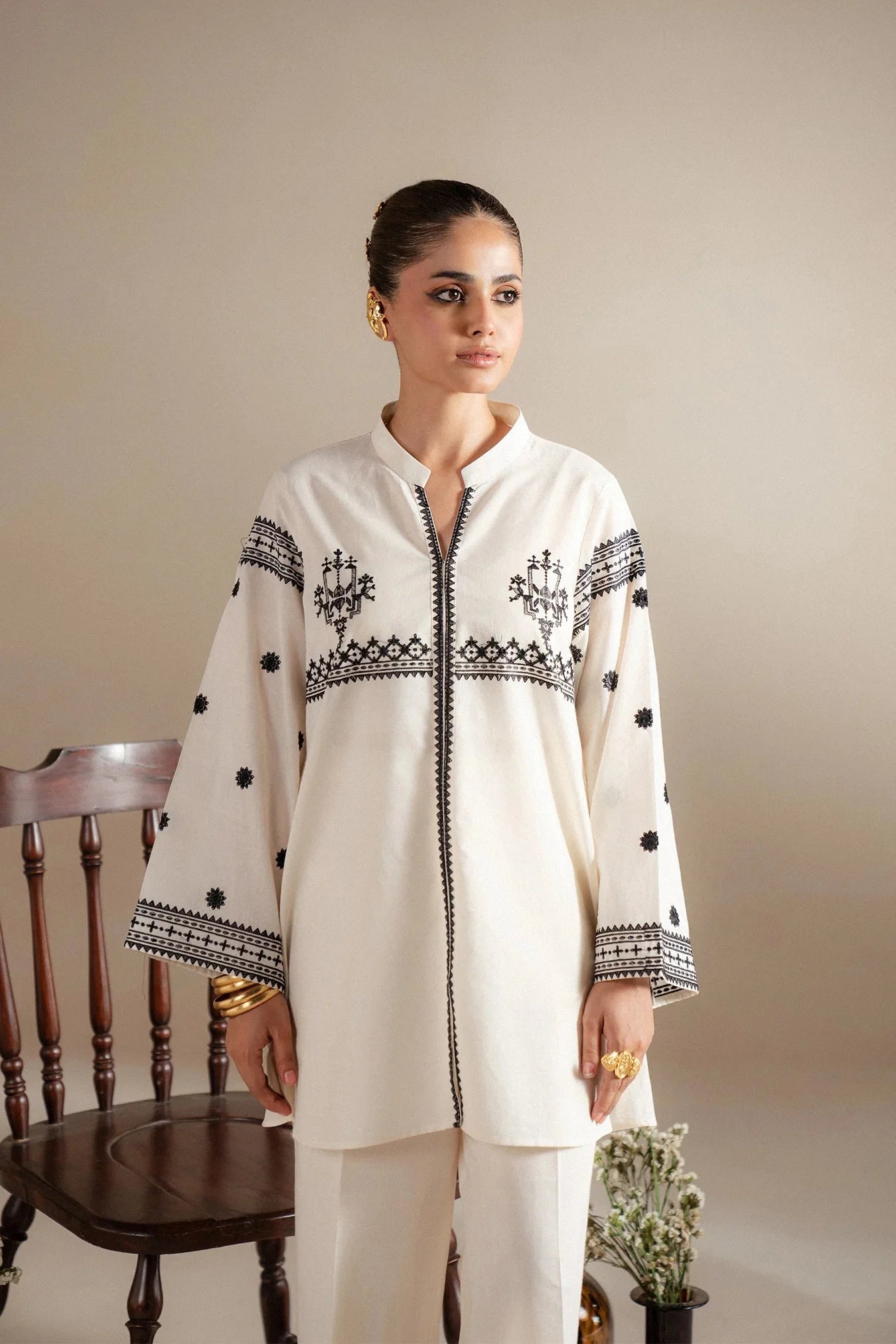 Find 2 piece white lawn suit black embroidered - monochrome Pakistani women dress best prices