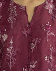 Front neckline embroidery detail – maroon festive suit