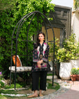 Full-length view of black cambric kurti top with pink detailing