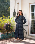 Full-length view of ready-to-wear navy maxi dress for women
