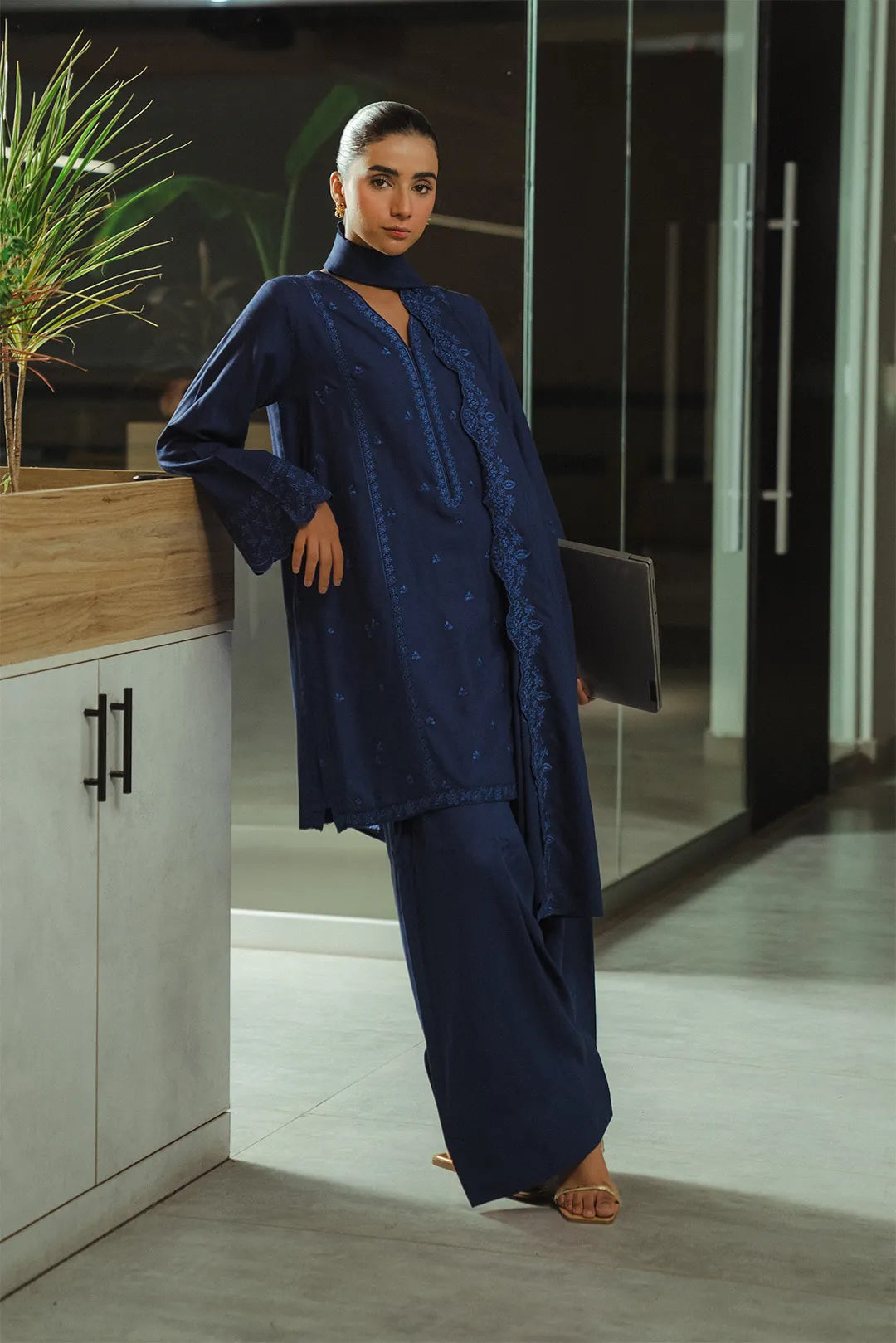 3 Piece Embroidered Linen Suit