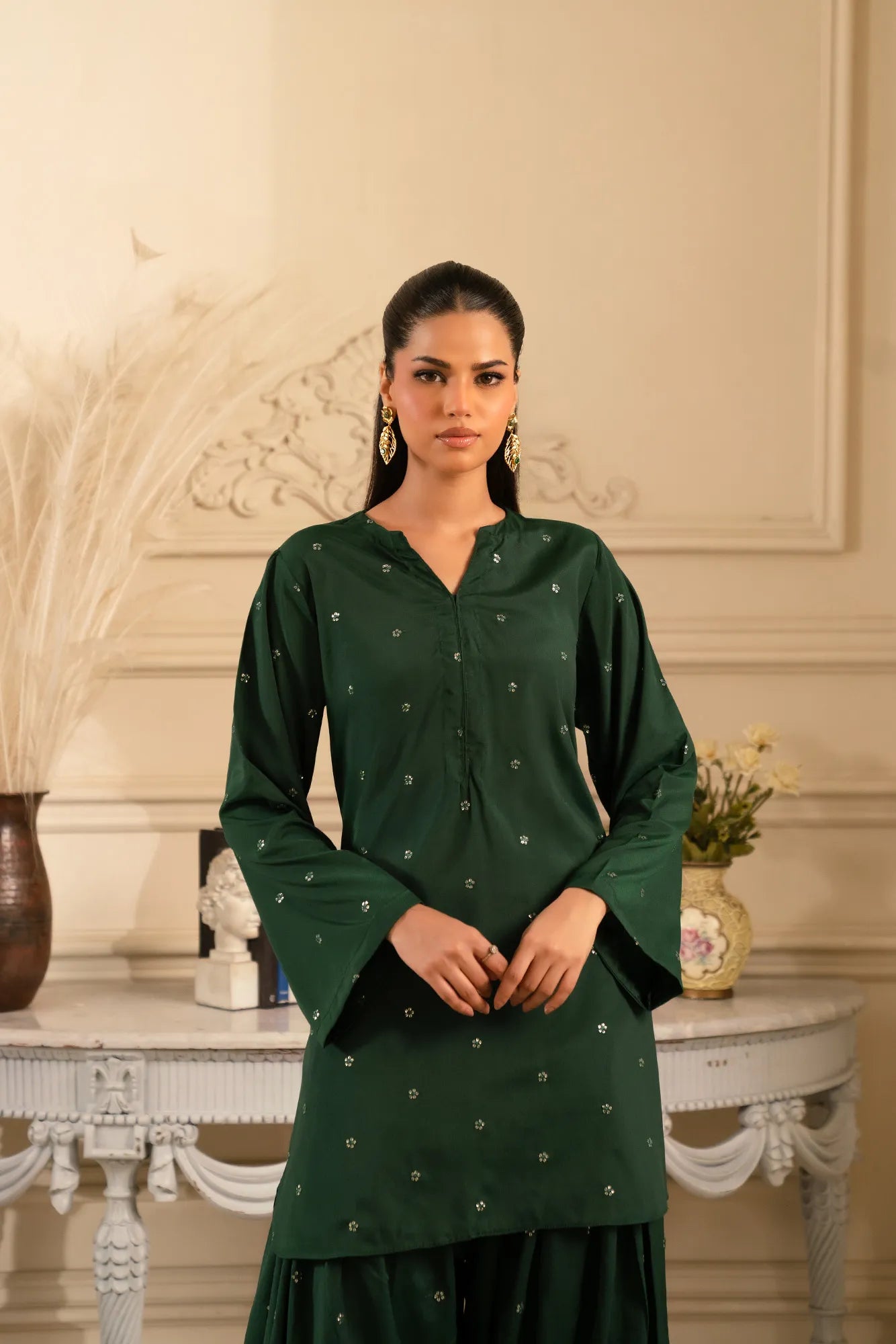 2 Piece Embroidered Raw Silk Suit Pret Winter - 25