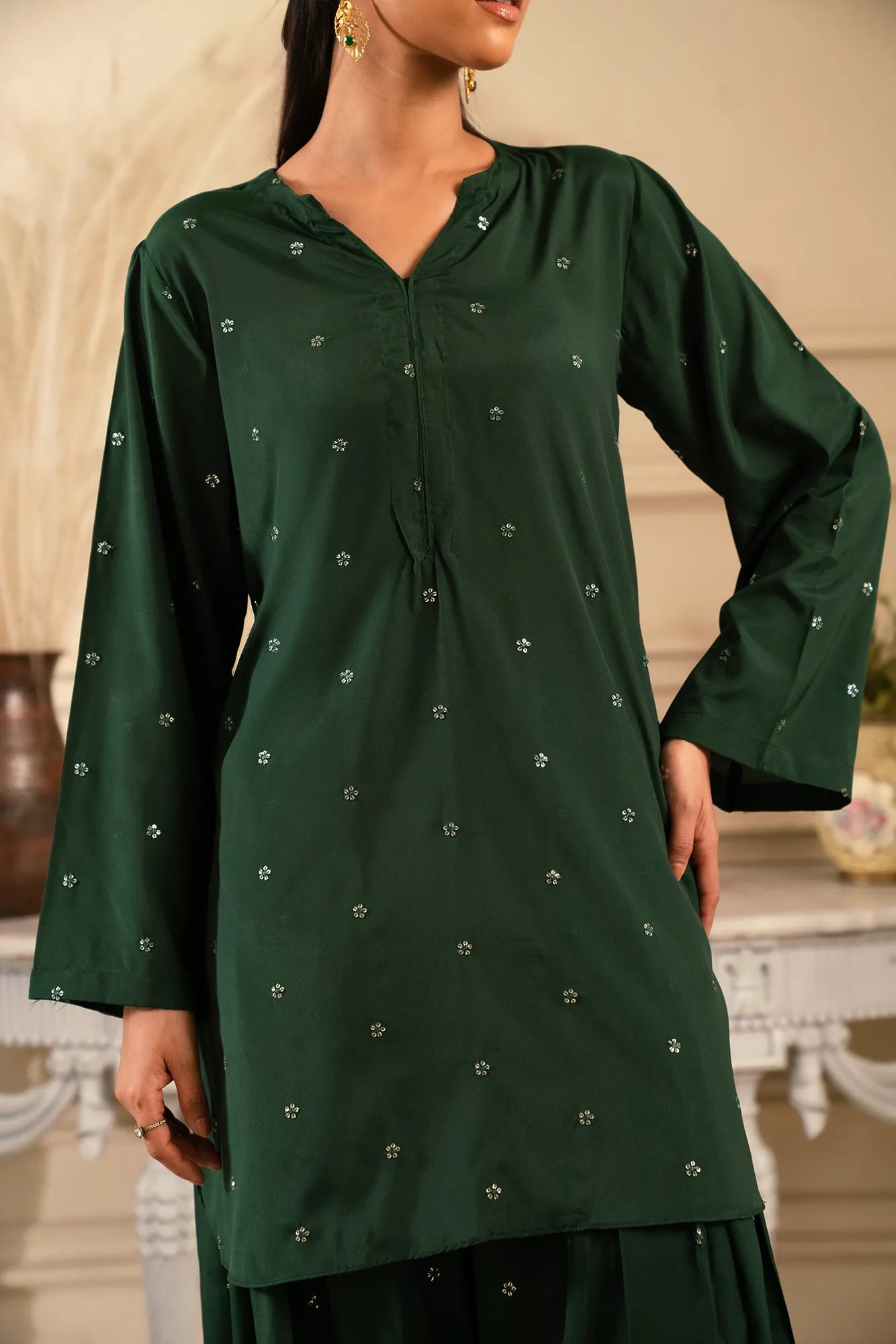 2 Piece Embroidered Raw Silk Suit Pret Winter - 25