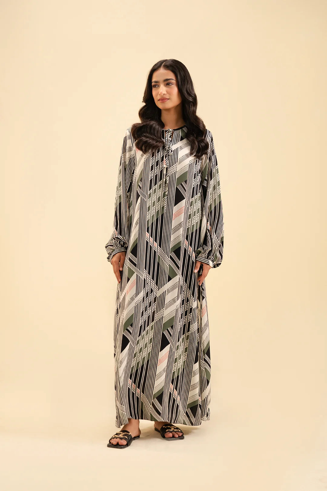 Geometric Printed Kaftan for Women – Stylish & Comfortable Crepe Dress
