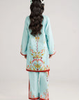 Girls 2 piece aqua lawn suit back view Pakistan - printed summer kurta set for tweens age 10-14 - modest fashion