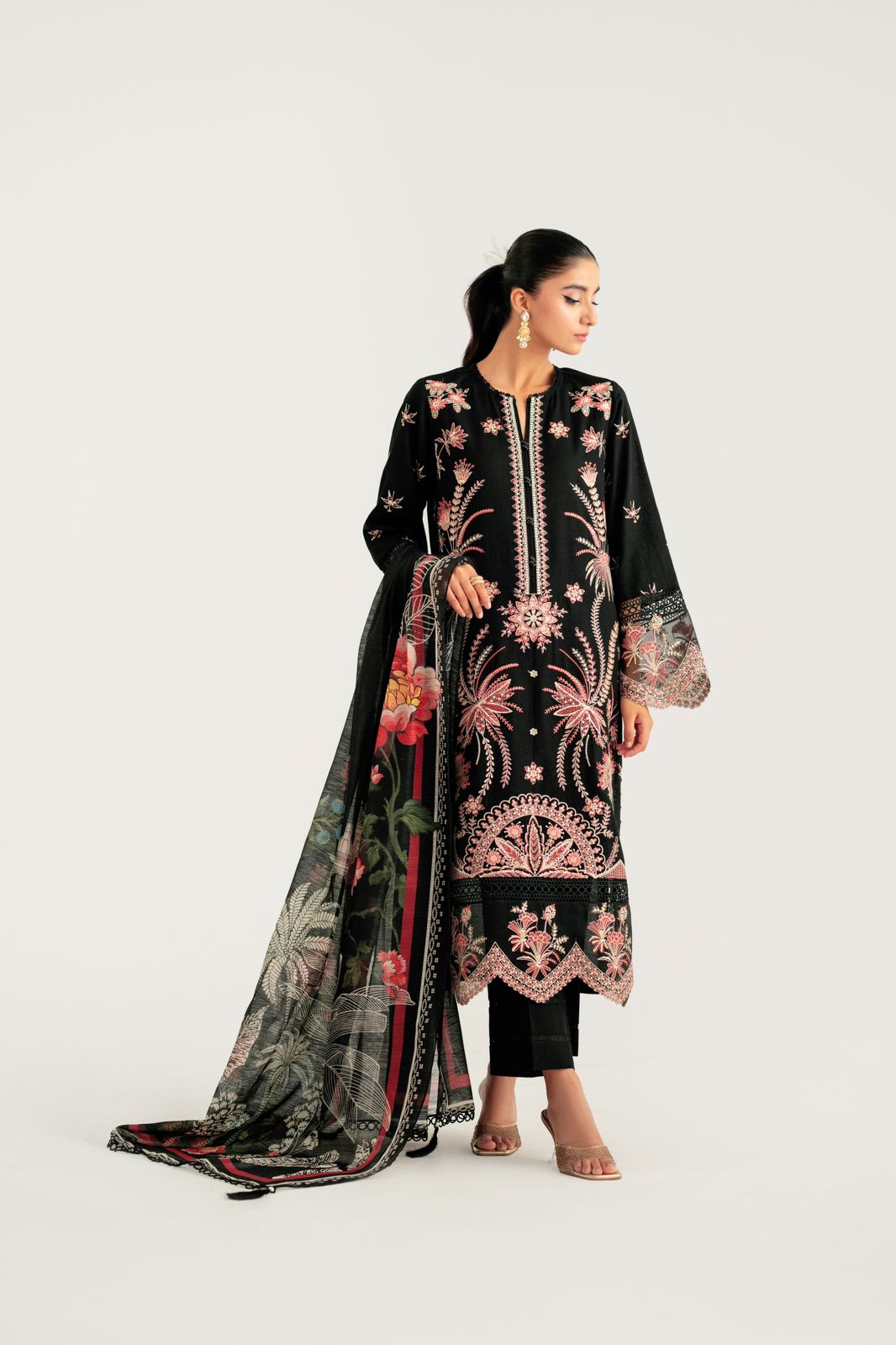 3 Piece Embroidered Khaddar Suit Unstitched Winter-24