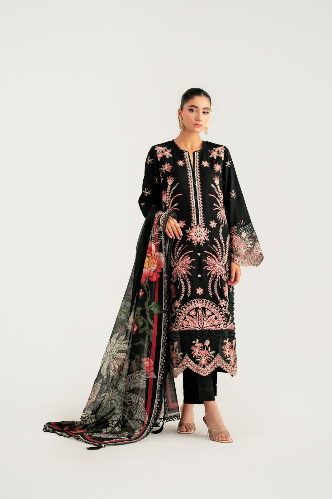 3 Piece Embroidered Khaddar Suit Unstitched Winter-24