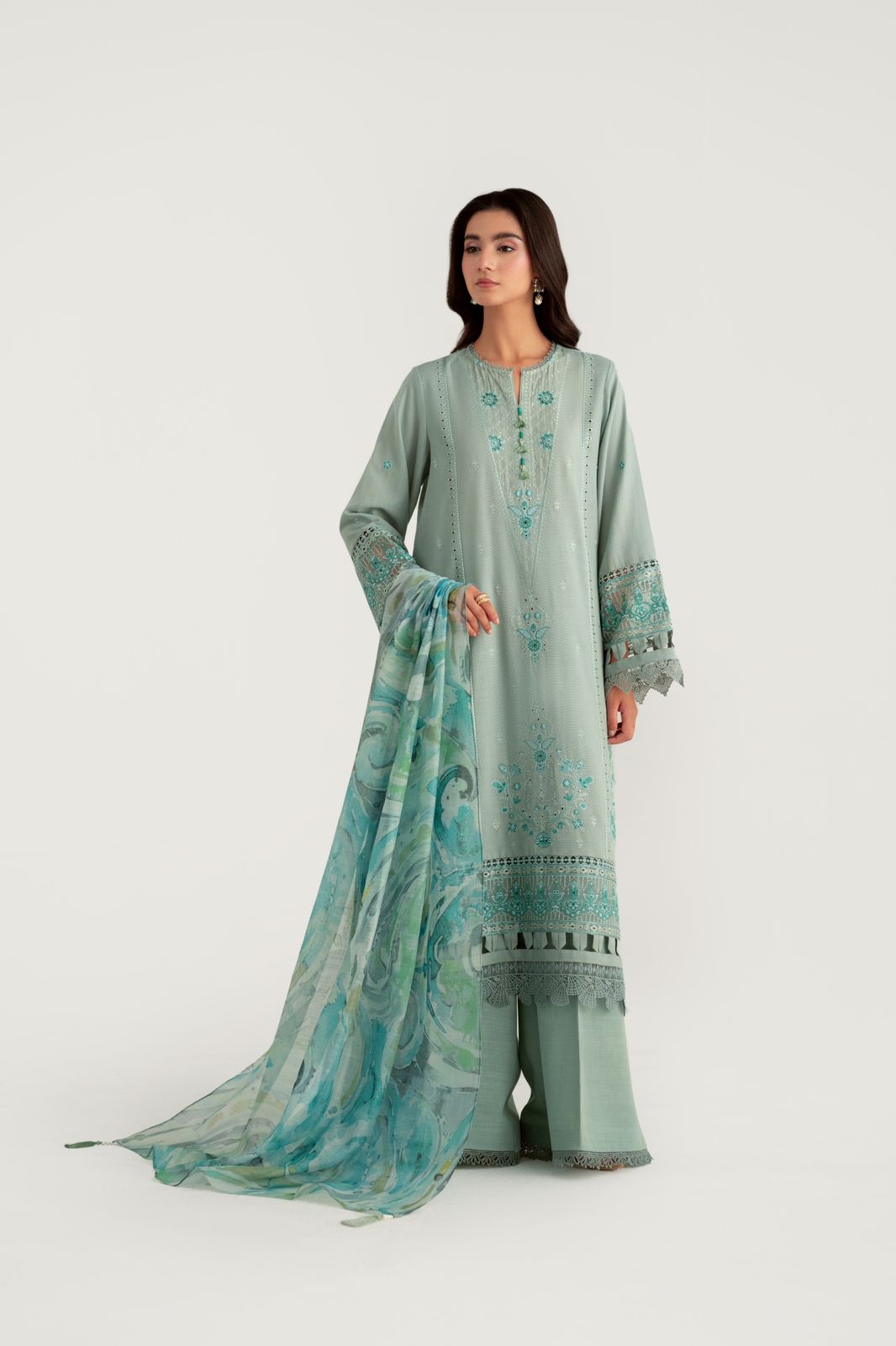 3 Piece Embroidered Khaddar Suit Unstitched Winter-24