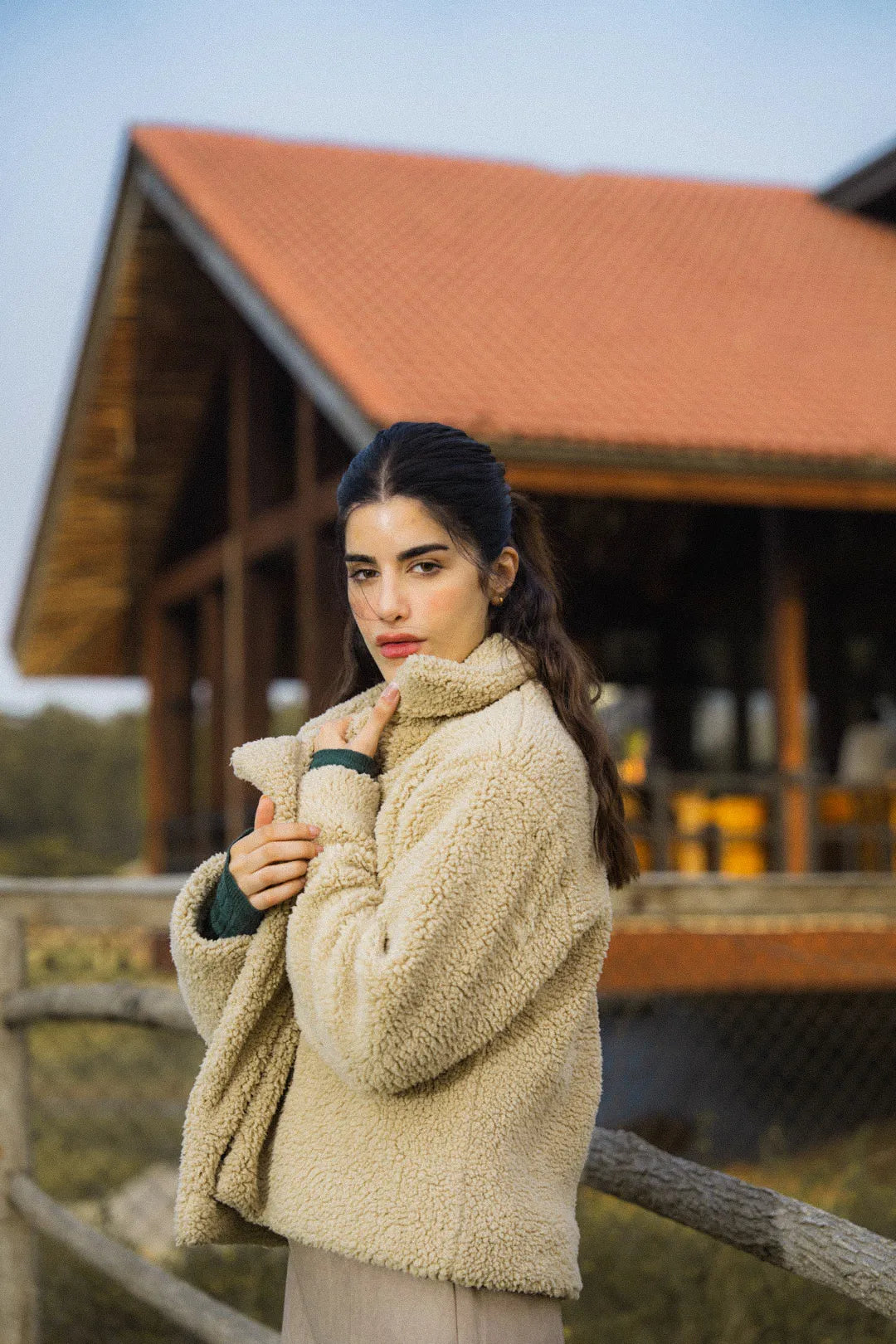 Beige Sherpa Fleece Jacket Pret Fall - 25