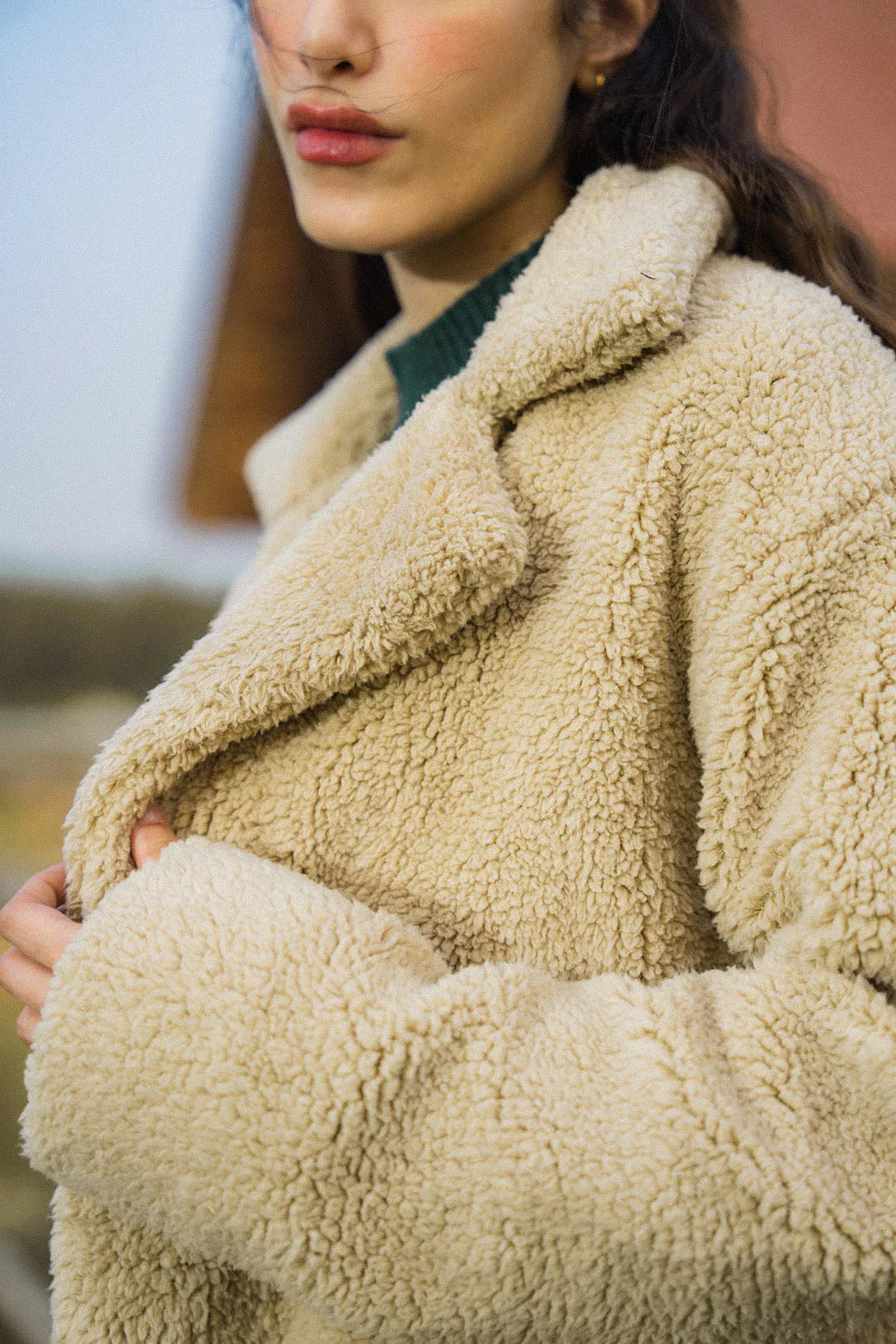 Beige Sherpa Fleece Jacket Pret Fall - 25