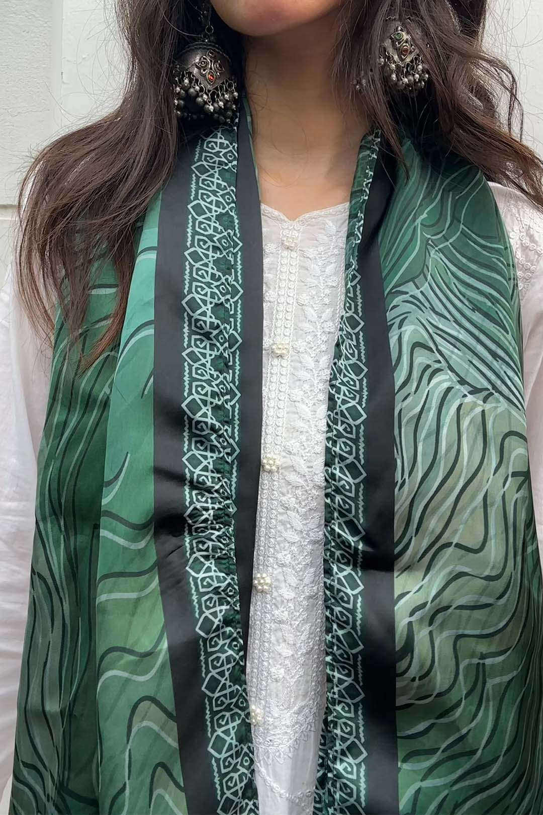 Green Silk Scarf Pret SS - 26