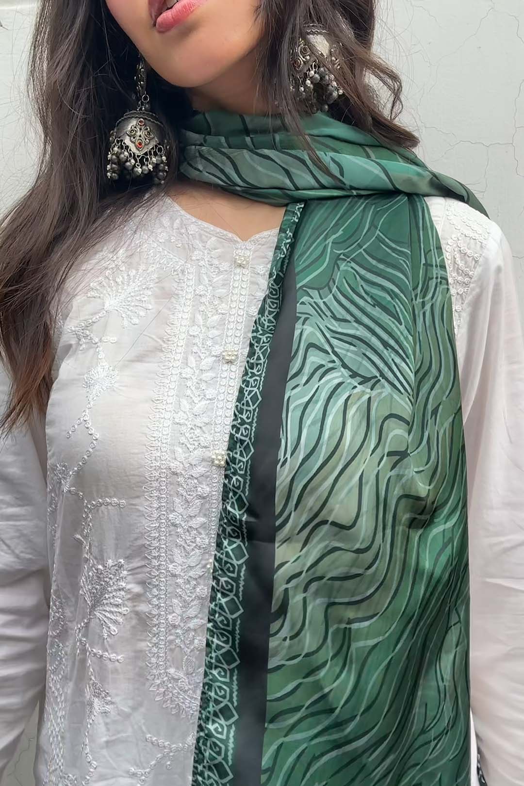 Green Silk Scarf Pret SS - 26