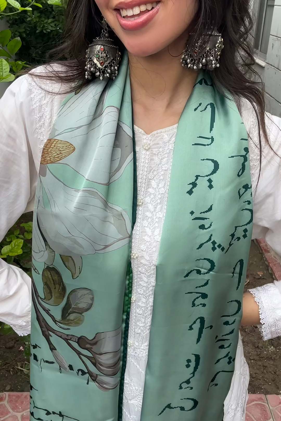 Green Silk Scarf Pret SS - 26