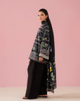 Kuwait City printed lawn suit – stylish black 2 piece unstitched outfit with digital prints and voile dupatta, perfect online lawn suits Pakistan