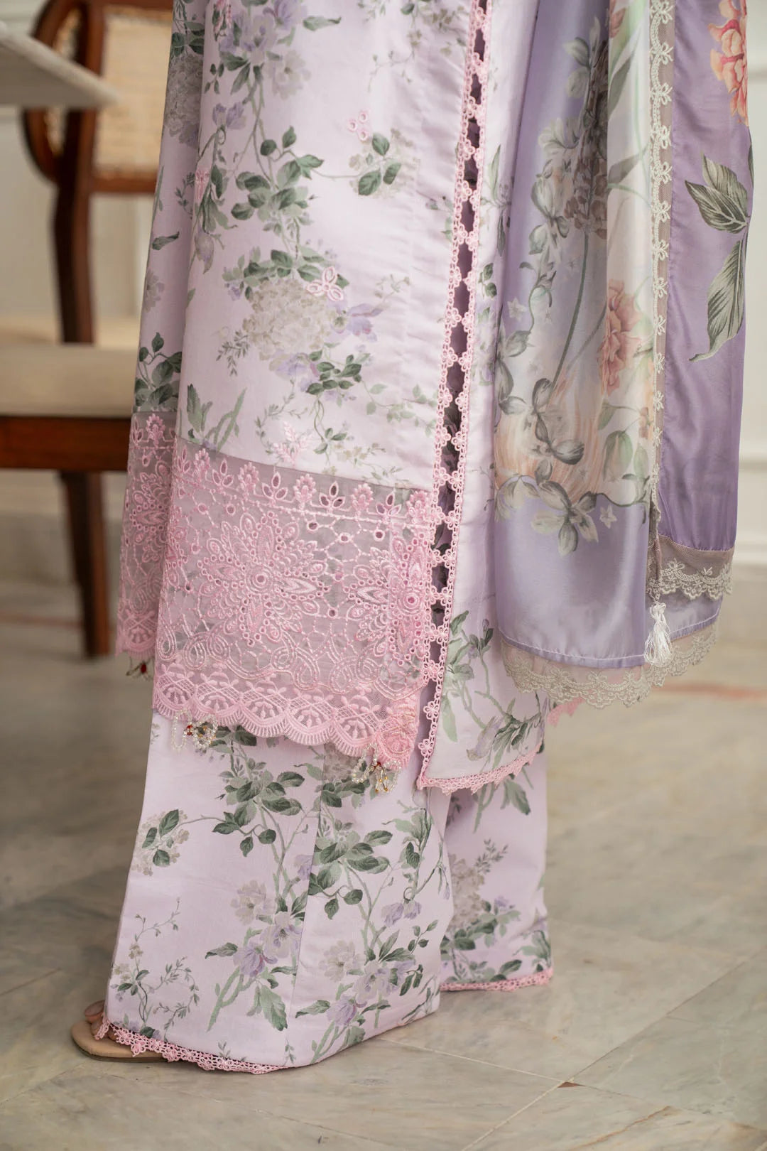 Ladies unstitched lawn suit light purple lilac 3 piece floral printed casual summer Pakistan 2026