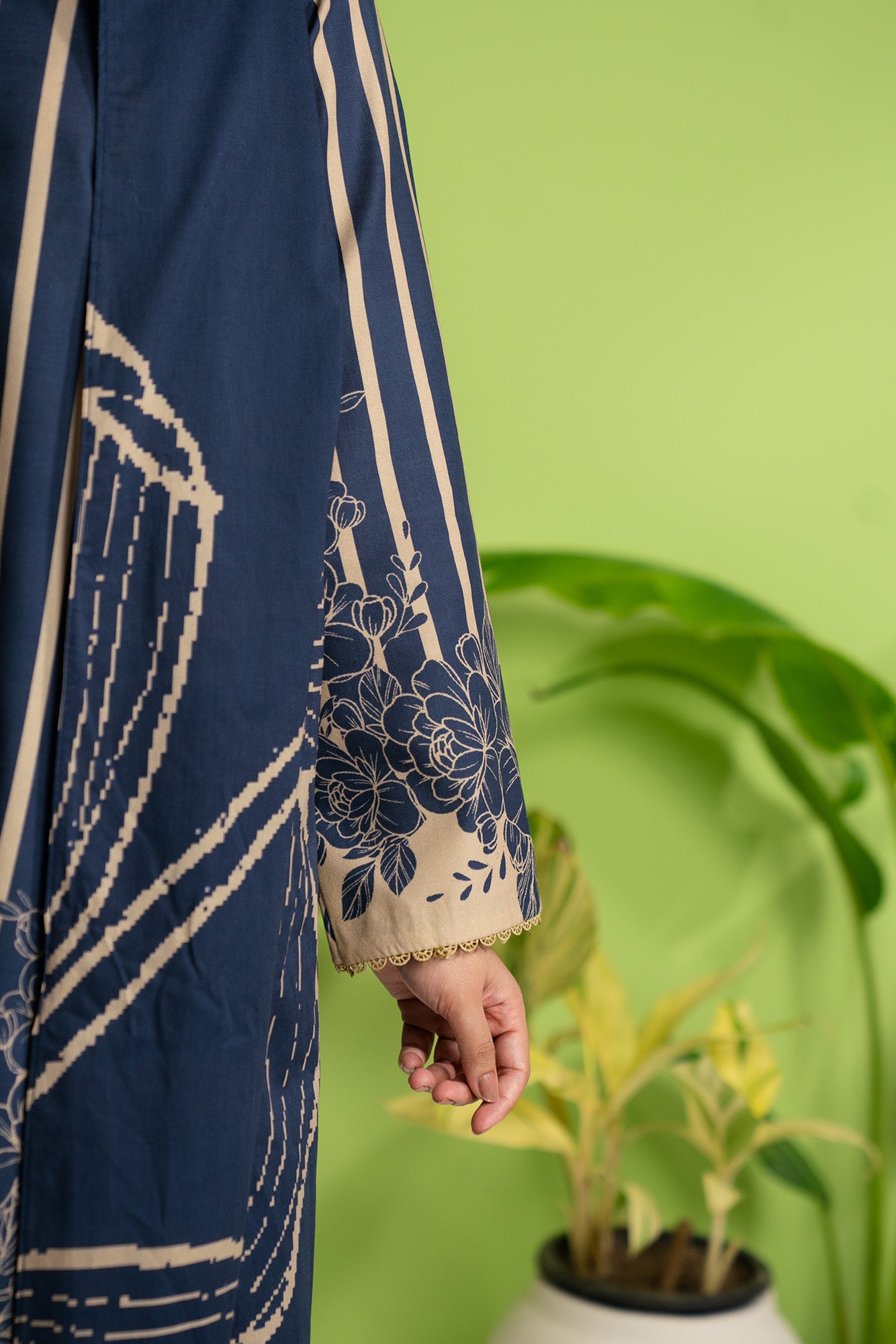 Latest designer unstitched blue cambric suit with silk dupatta, two-piece fabric for Eid collection in Pakistan