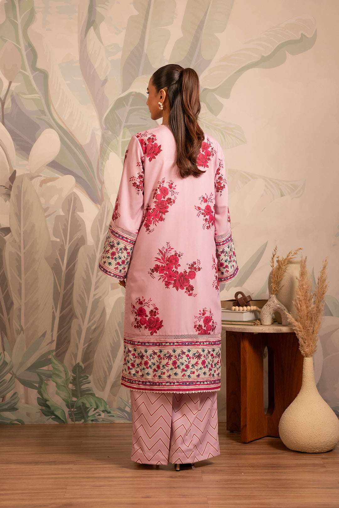 Latest summer cambric suit – beautiful pink floral dress with a fusion of traditional and modern prints.
