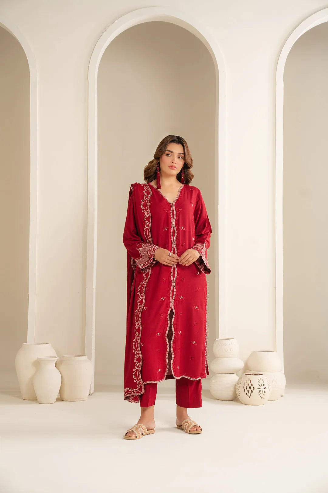 3 Piece Embroidered Linen Suit Pret Fall - 25