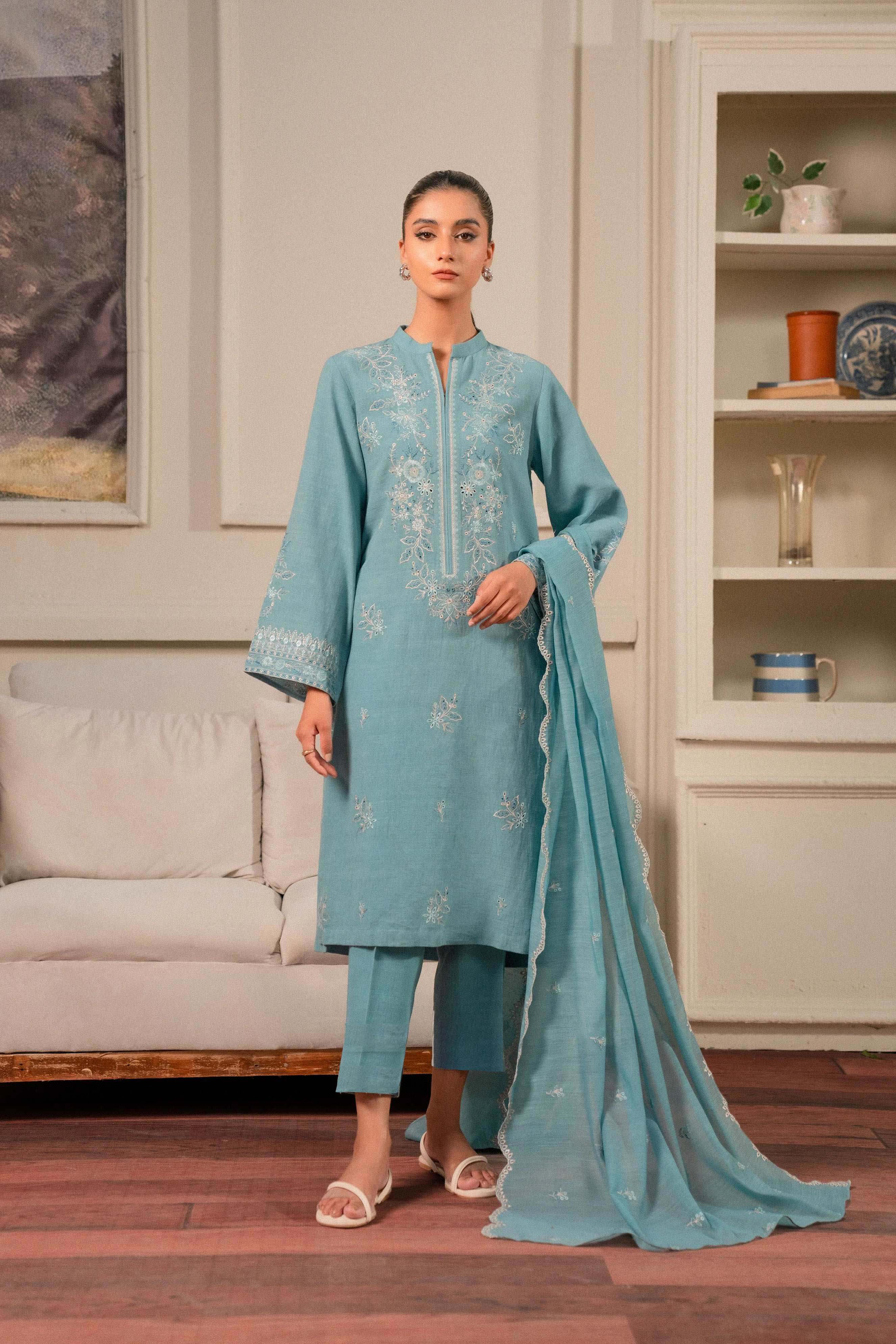 3 Piece Embroidered Khaddar Suit Pret Winter-24