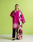 pink printed 3 piece unstitched linen suit for women pakistan