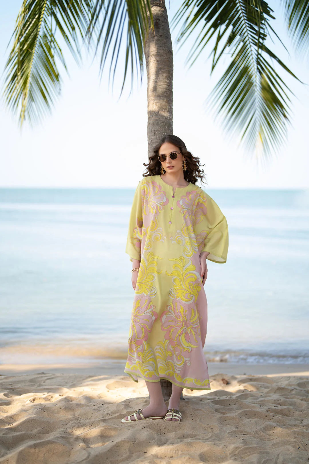 Lemon Yellow Printed Lawn Kaftan | Breezy Summer Pret