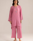 Light pink solid linen 2 piece suit for women front view