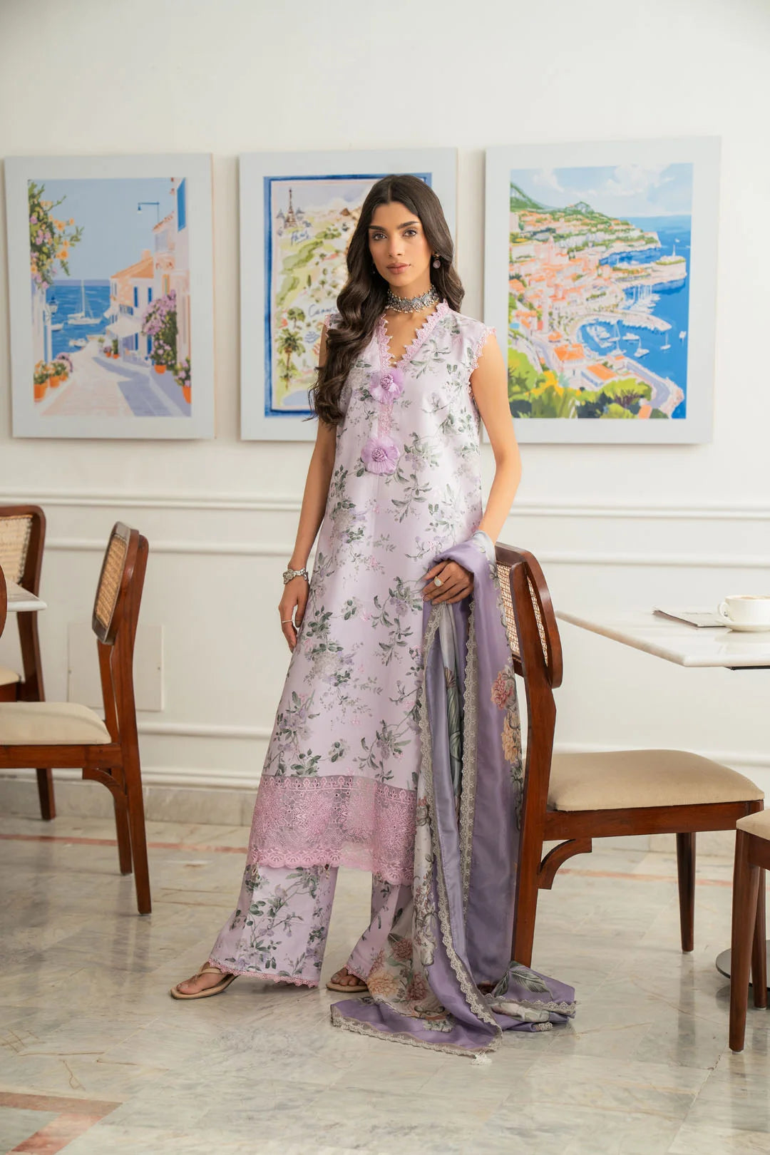 Light purple floral printed lawn suit back view 3 piece unstitched summer Pakistan Beyond East 2026