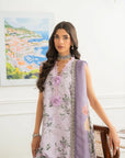 Light purple lilac 3 piece unstitched lawn suit floral print summer wear Pakistan Meher Unstitched Vol 2
