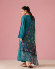 Luxury 3-piece embroidered lawn dress with silk printed dupatta, perfect for women living in Gujrat's Bilal Town high-end residential area