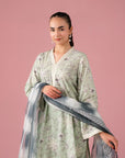 Luxury 3-piece printed lawn dress with embroidered neck and chiffon dupatta, perfect for women living in Rahim Yar Khan's Midtown high-end area
