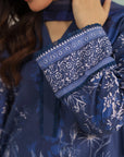 Luxury ladies unstitched lawn suits – 3-piece blue digital printed lawn with chiffon dupatta and cambric trousers, summer collection for Pakistani women abroad