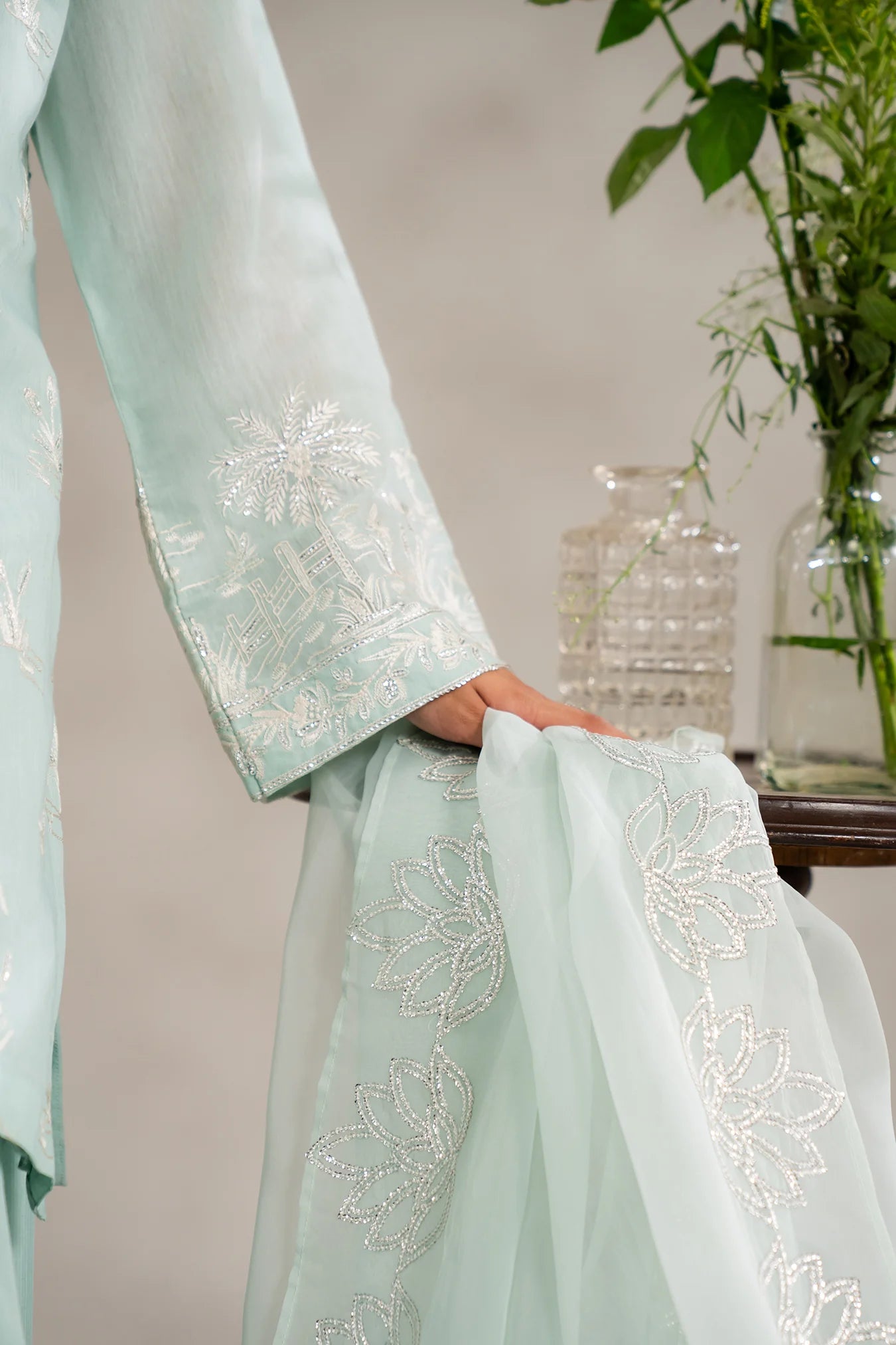 Luxury raw silk ready to wear ladies suits in Pakistan with hand-embellished details