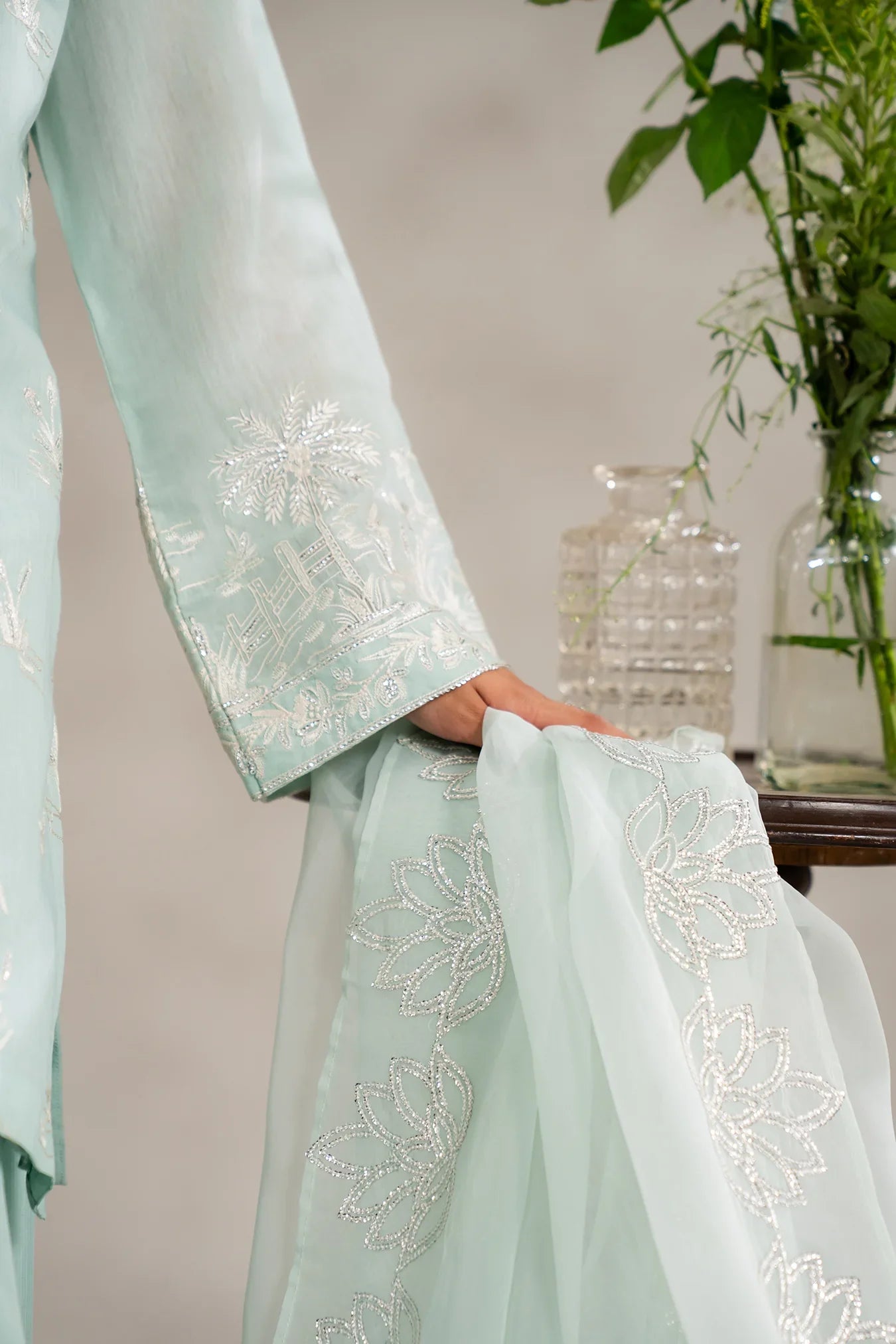 Luxury raw silk ready to wear ladies suits in Pakistan with hand-embellished details