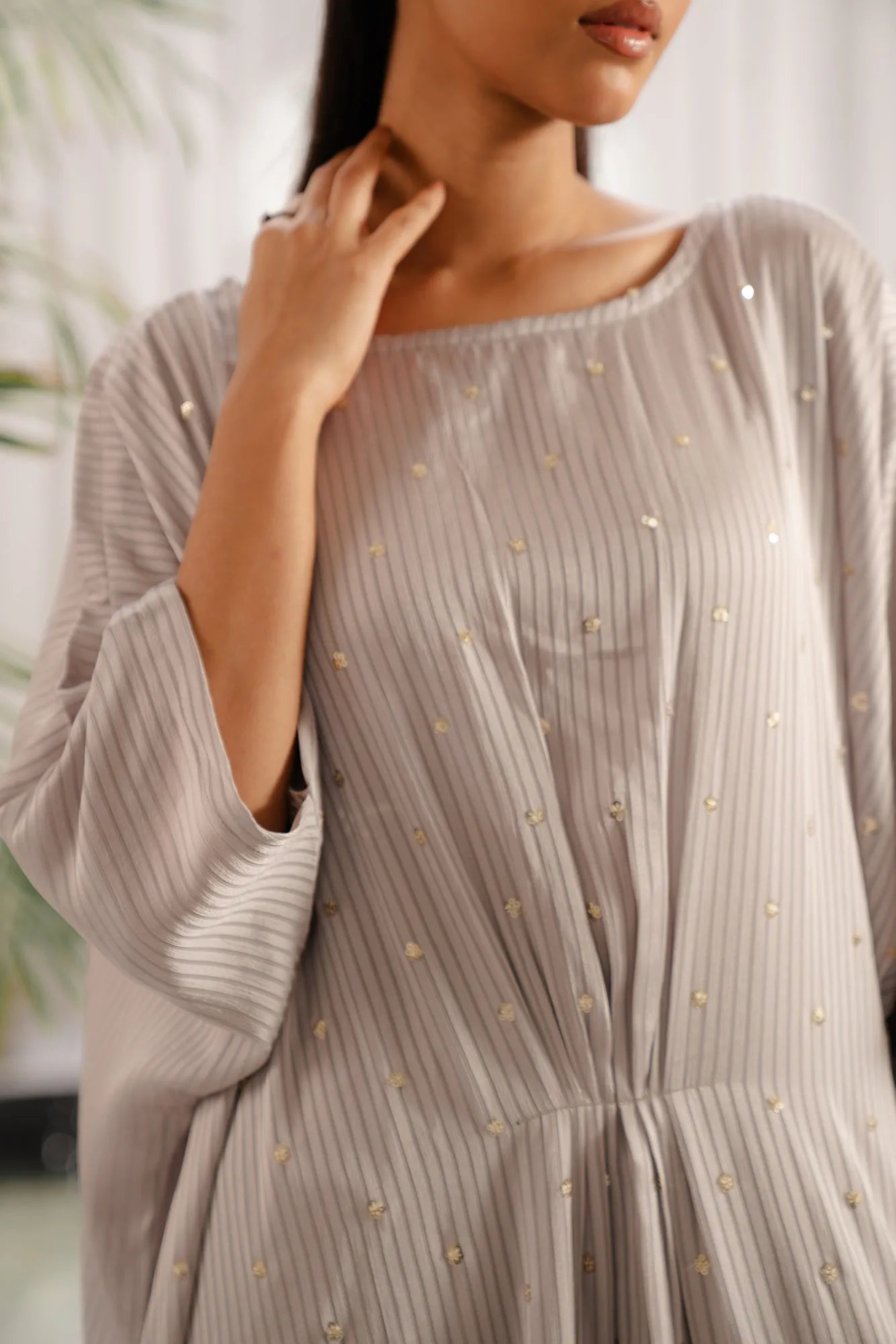 Luxury silk kaftan women grey - embellished sequin dress perfect for special occasions