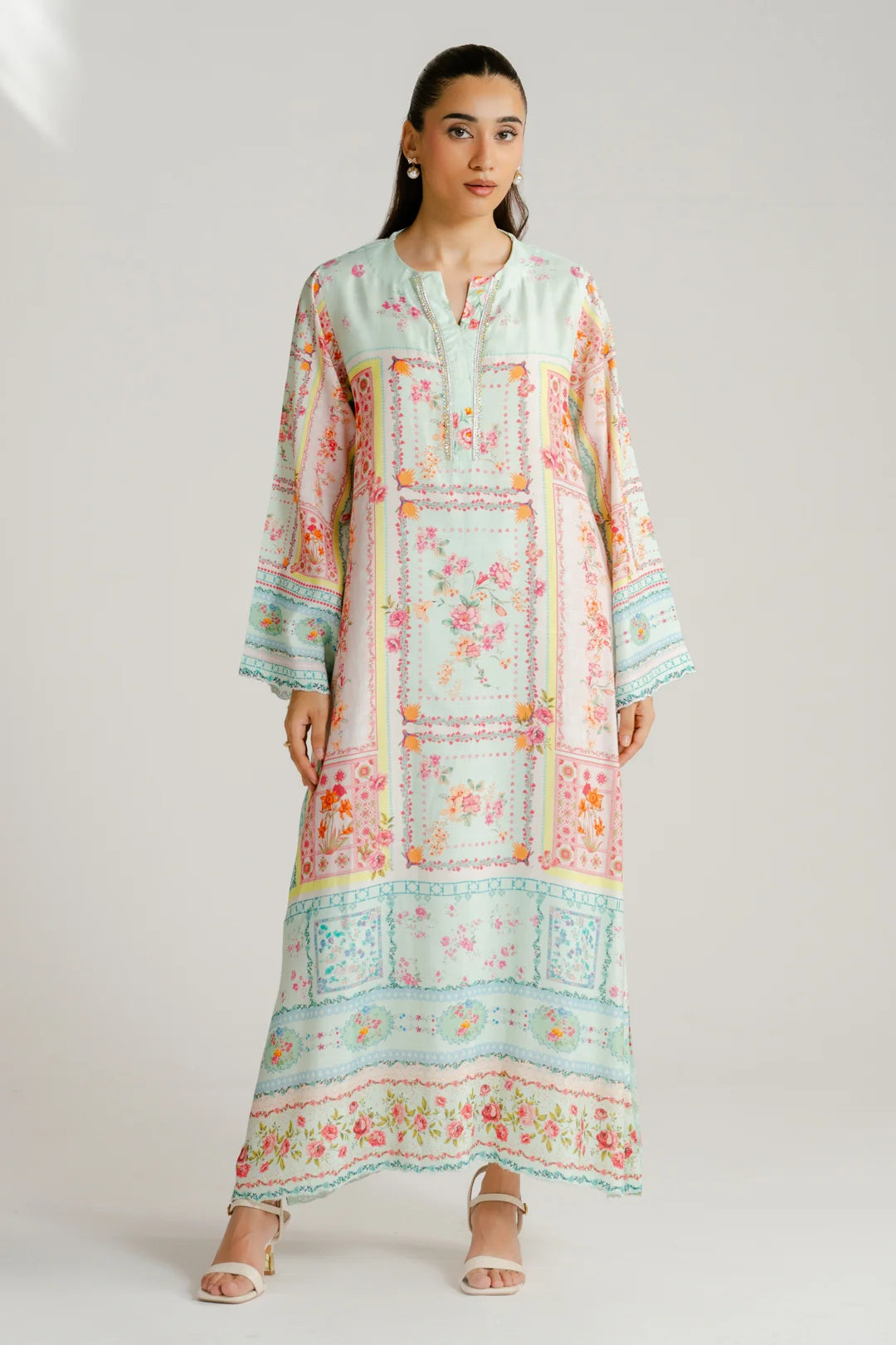 1 Piece Printed Raw Silk Kaftan