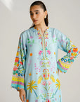 1 Piece Printed Raw Silk Kaftan