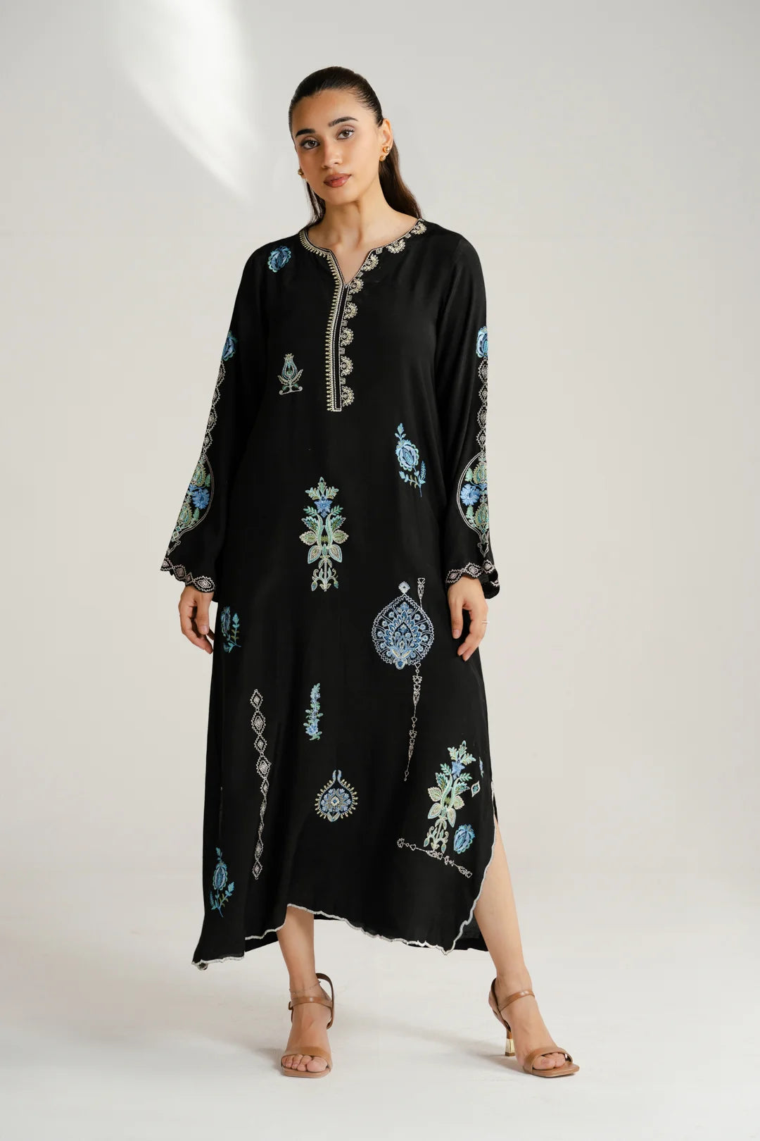 1 Piece Embroidered Raw Silk Kaftan