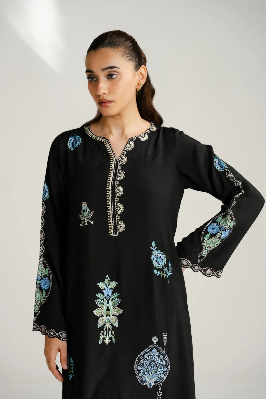 1 Piece Embroidered Raw Silk Kaftan