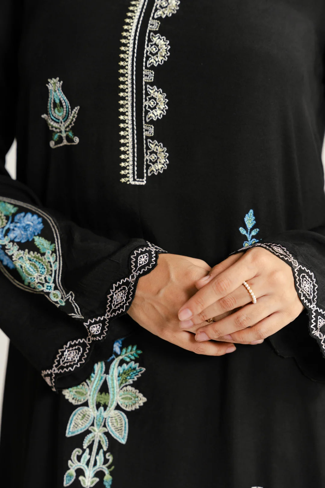 1 Piece Embroidered Raw Silk Kaftan