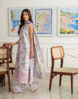 Matching printed trouser lace hem 3 piece unstitched light purple lawn suit Pakistan Beyond East 2026