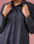 Modern 2-piece grey co-ord set with straight-cut shirt and wide-leg trousers, perfect for casual and formal wear