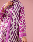Multan women’s 2 piece lawn suit – fashionable shk pink unstitched printed lawn shirt with voile dupatta, elegant eastern wear